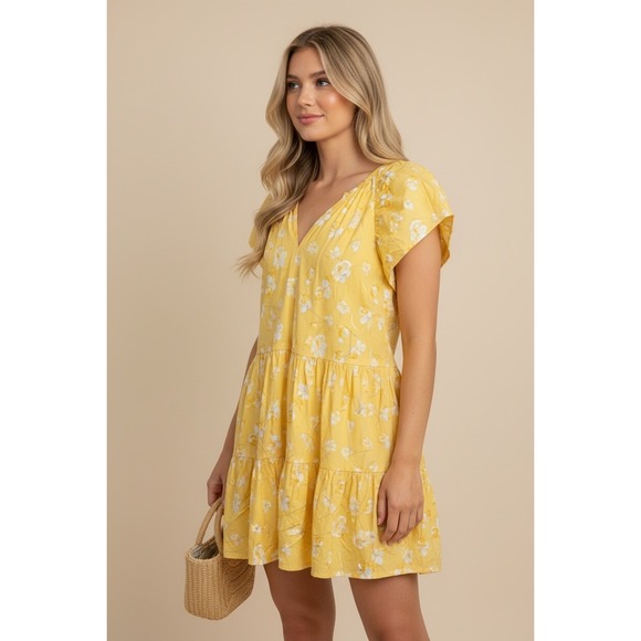Banana Republic Dresses & Skirts - Banana Republic Yellow XL Floral Tiered Flutter Sleeve Midi Dress Yellow Core